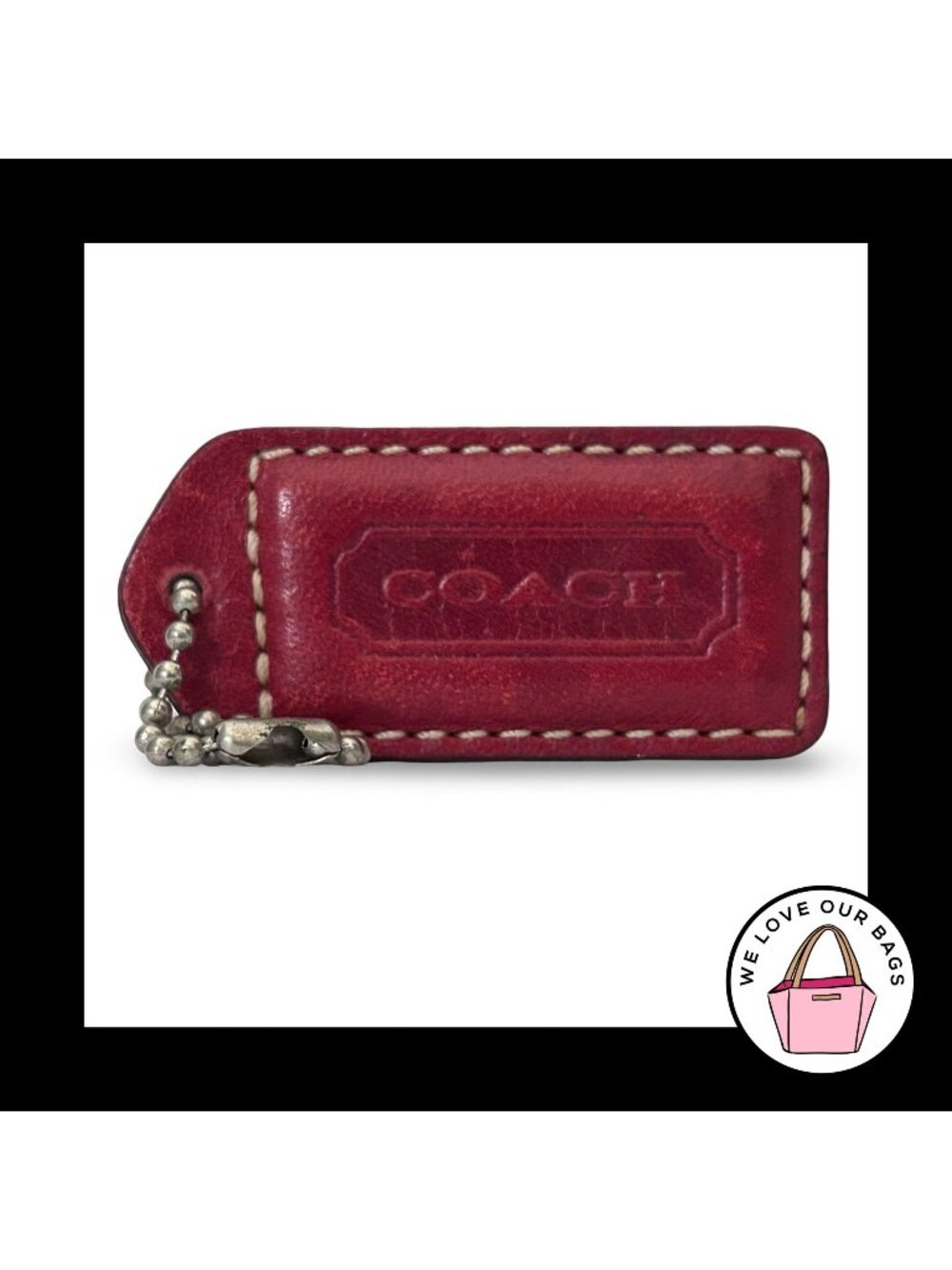 COACH Y2K VINTAGE Hang Tag 2" Cherry Red Leather Nickel Bag Charm Keychain Fob